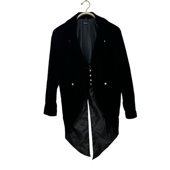Klassich Black & Red Velvet TailCoat Jacket Steampunk Gothic Costume L - Picture 1 of 3